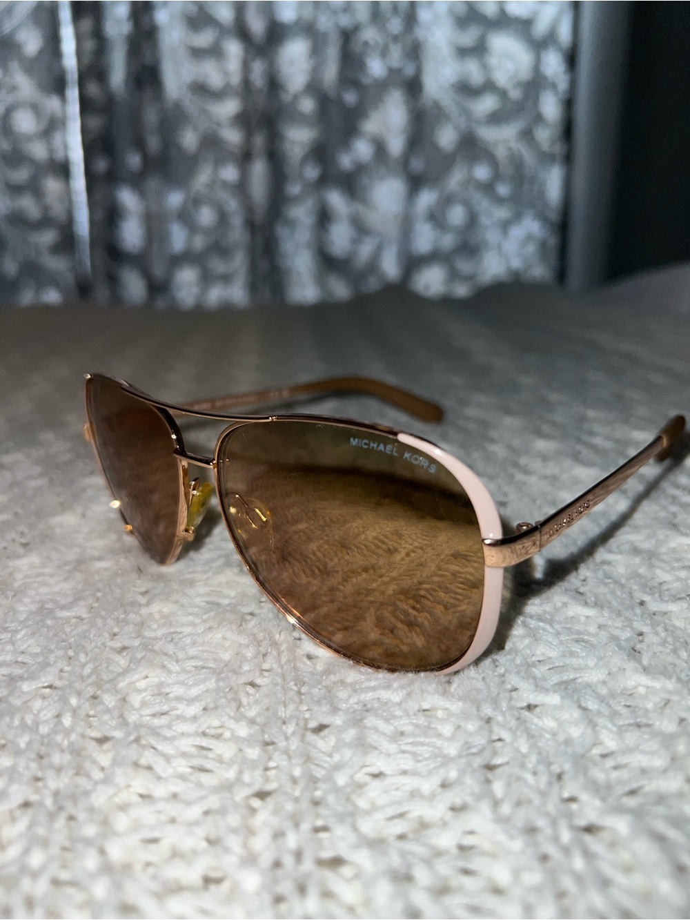 Michael Kors Rose Gold and Brown Aviator Sunglasses